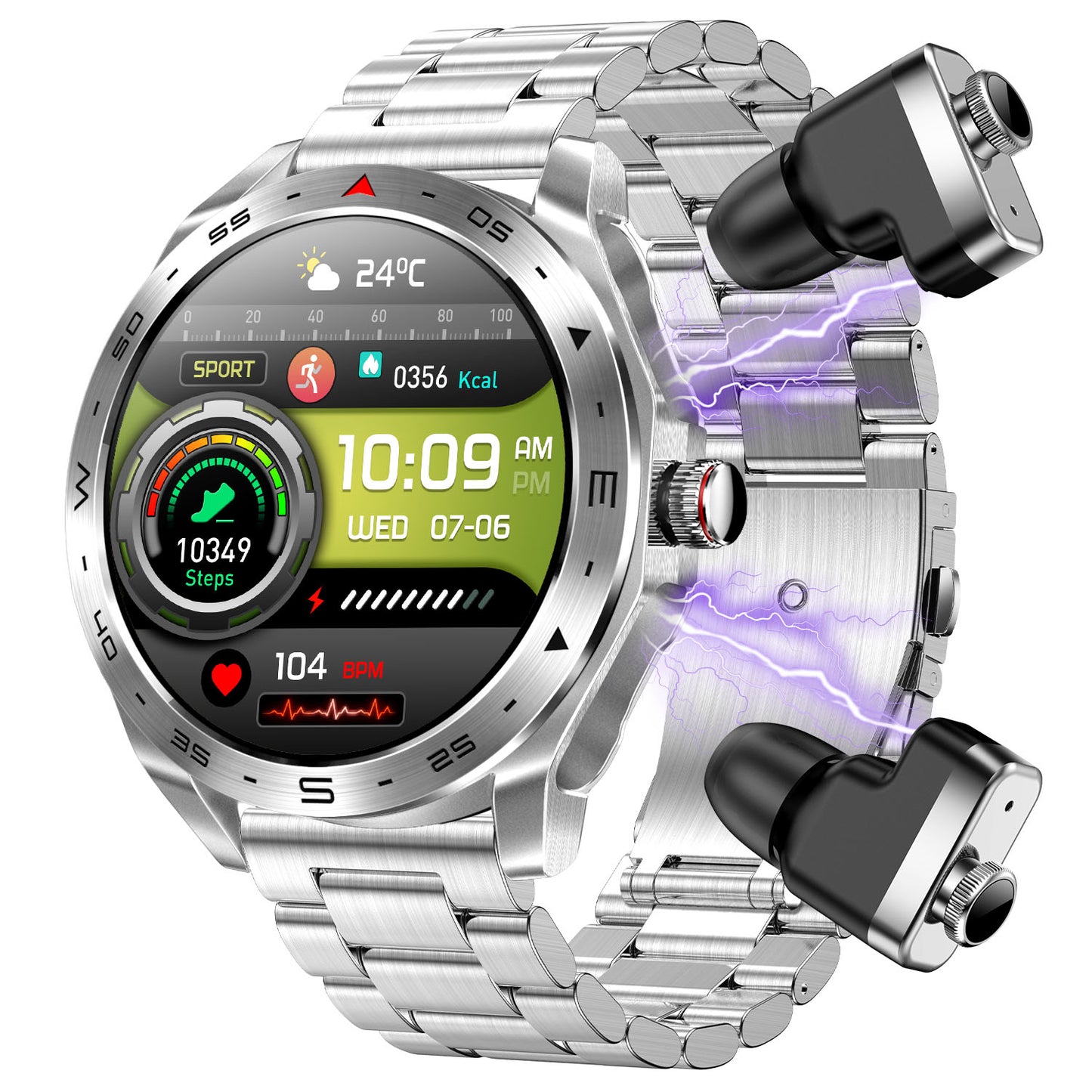 DESONG Smart Watch with Earbuds for Android iPhone,1.52 inch IPS Fitness Tracker,All-in-one Smartwatches Long Time Standby TWS Music Watch for Men Women