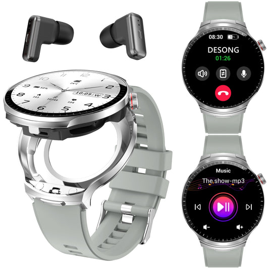 DESONG Smart Watch with Bluetooth Earbuds 1.85-Inch Round HD Screen Big Szie Smartwatches 100+ Sports Modes Heart Rate Monitor for men