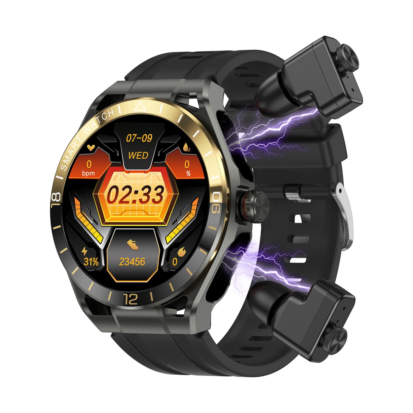 DESONG Smart Watch with Earbuds for iPhone Android Smartphones 1.52 Inch Round Bluetooth Call Smartwatch Fitness Tracker All-in-one Smartwatches Long Time Standby TWS Music Watch for Men Women