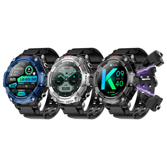 DESONG Smart Watch with Earbuds for Men Bluetooth Calling Answer/Make Calls,Local Music, Military Resistant Fitness Smart Watch 