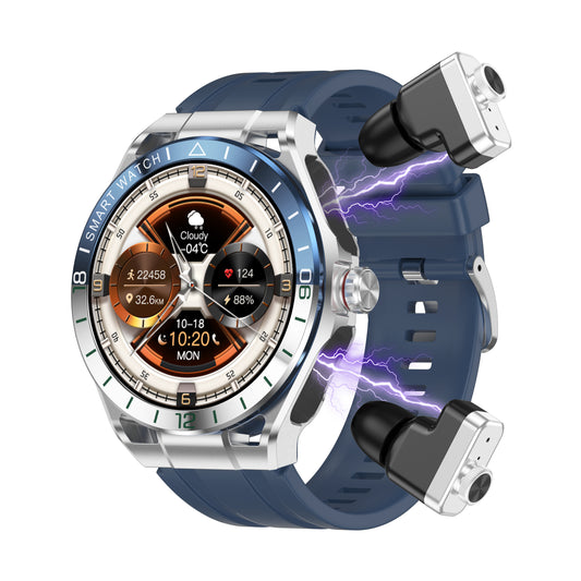 DESONG Smart Watch with Earbuds for iPhone Android Smartphones 1.52 Inch Round Bluetooth Call Smartwatch Fitness Tracker All-in-one Smartwatches Long Time Standby TWS Music Watch for Men Women