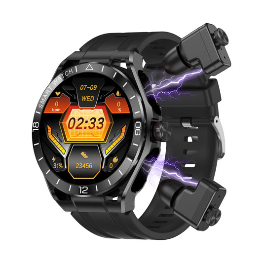 DESONG Smart Watch with Earbuds for iPhone Android Smartphones 1.52 Inch Round Bluetooth Call Smartwatch Fitness Tracker All-in-one Smartwatches Long Time Standby TWS Music Watch for Men Women