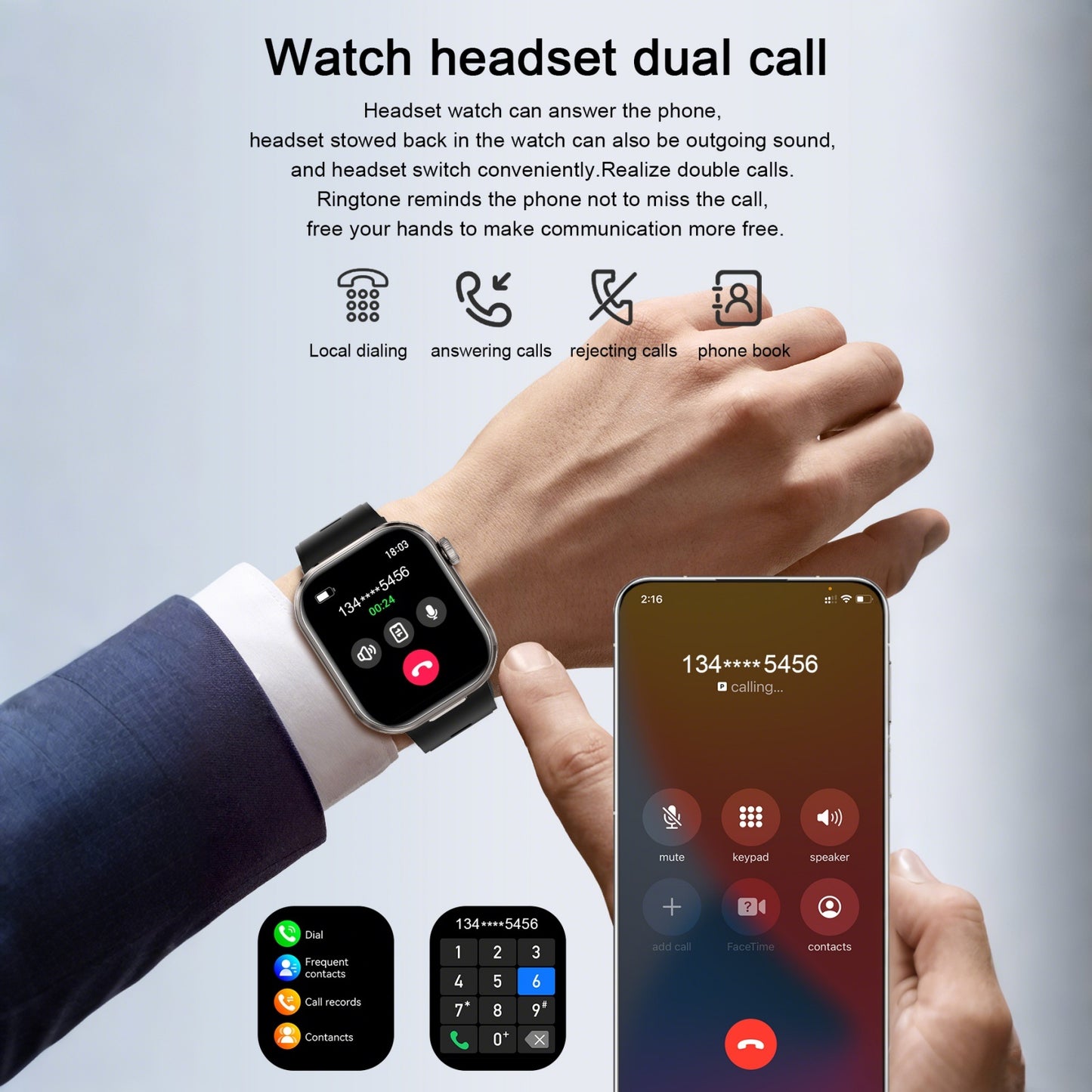 DESONG Smart Watch with Earbuds 2.02" HD Screen 2 in 1 Smart Watches for Women Men 